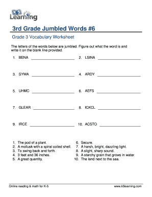 Jumbled Words for Grade 3  Form