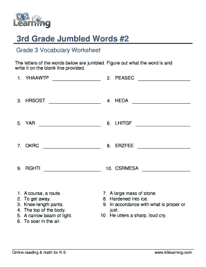 Vocabulary Workbook Grade 3 PDF  Form
