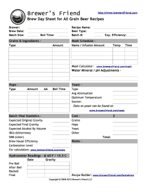 Brew Day Sheet Excel  Form