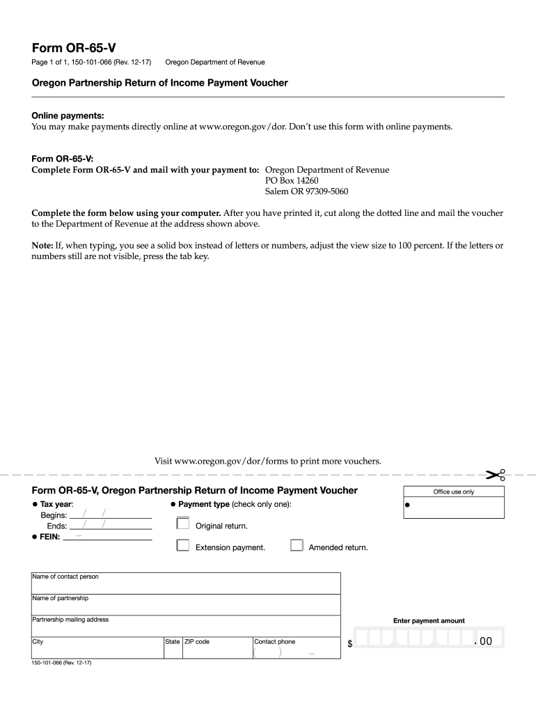  Form or 65 V, Oregon Partnership Return of Income Payment Voucher, 150 101 066  Oregon 2016