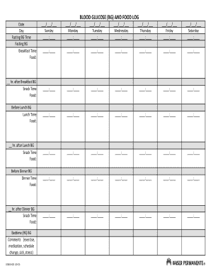 Weekly Blood Sugar Log Sheet  Form