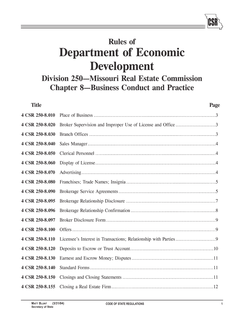 Missouri Real Conduct Csr  Form