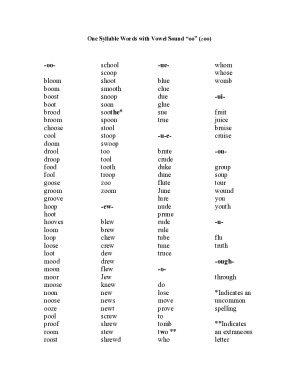 One Syllable Words List PDF  Form