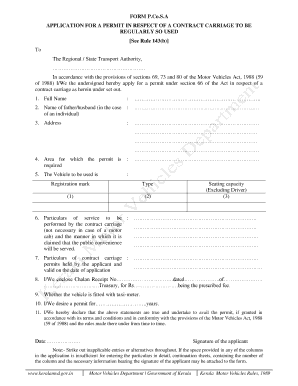 Kerala Contract Carriage Permit Application  Form