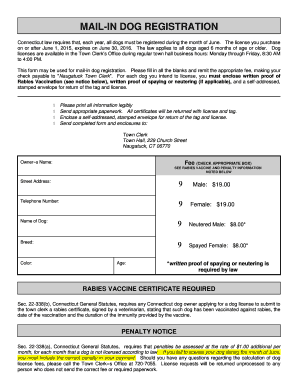 Naugatuck Dog License  Form