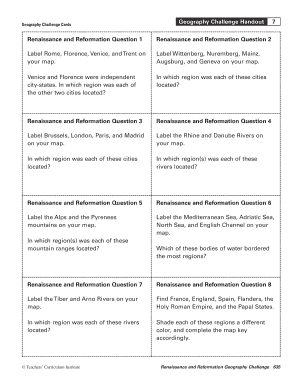 Geography Challenge Answer Key  Form