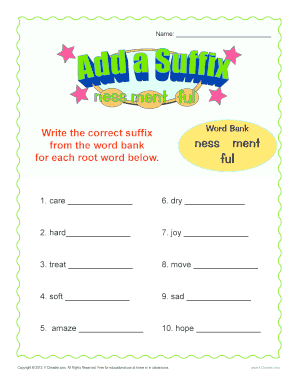 Add a Suffix Worksheets for 2nd and 3rd Grade  Form