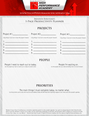 Brendon Burchard Planner PDF  Form