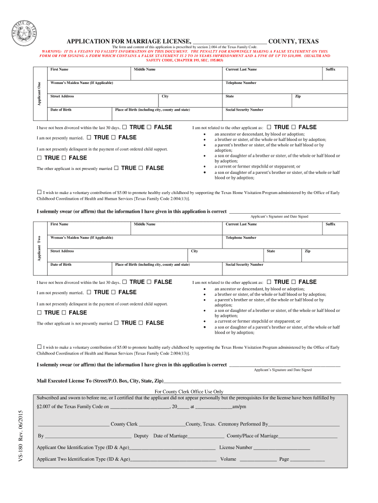 Get and Sign Marriage License Application in Texas 2015-2022 Form