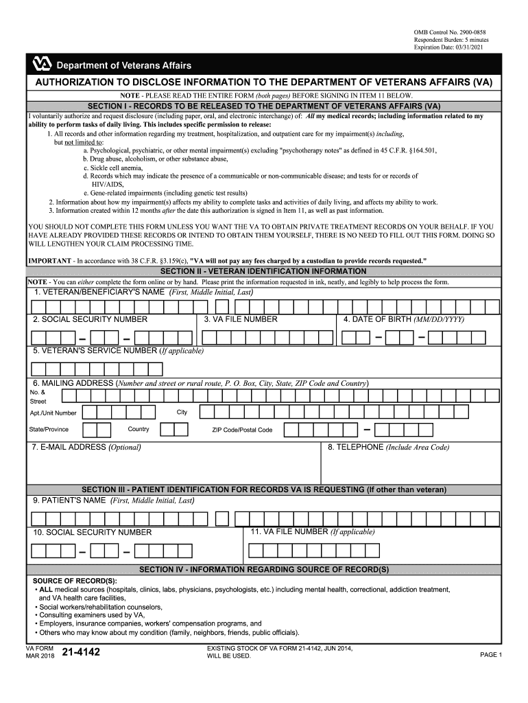 Va Form 21 4142