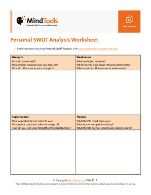 Mind Tools Swot Analysis Worksheet  Form