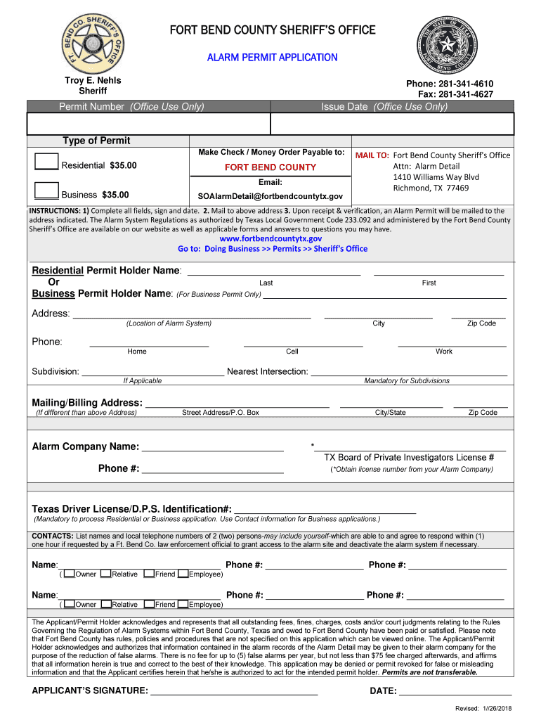 Get and Sign Fort Bend County Alarm Permit 2015 Form