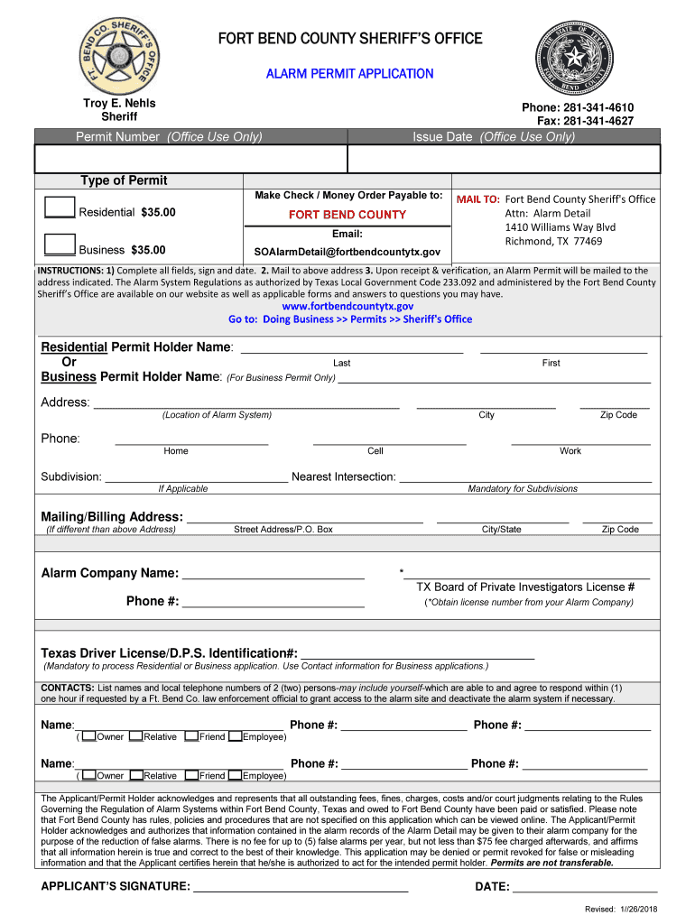  Fort Bend County Alarm Permit 2015