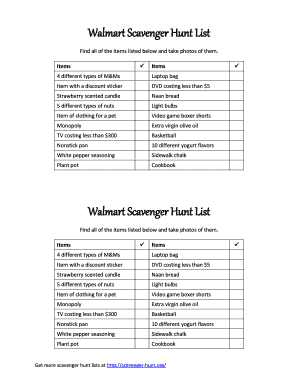 Walmart Scavenger Hunt List  Form