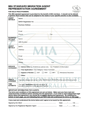 MIA STANDARD MIGRATION AGENT  Form