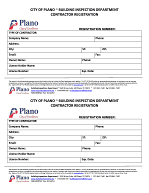 City of Plano Contractor Registration  Form