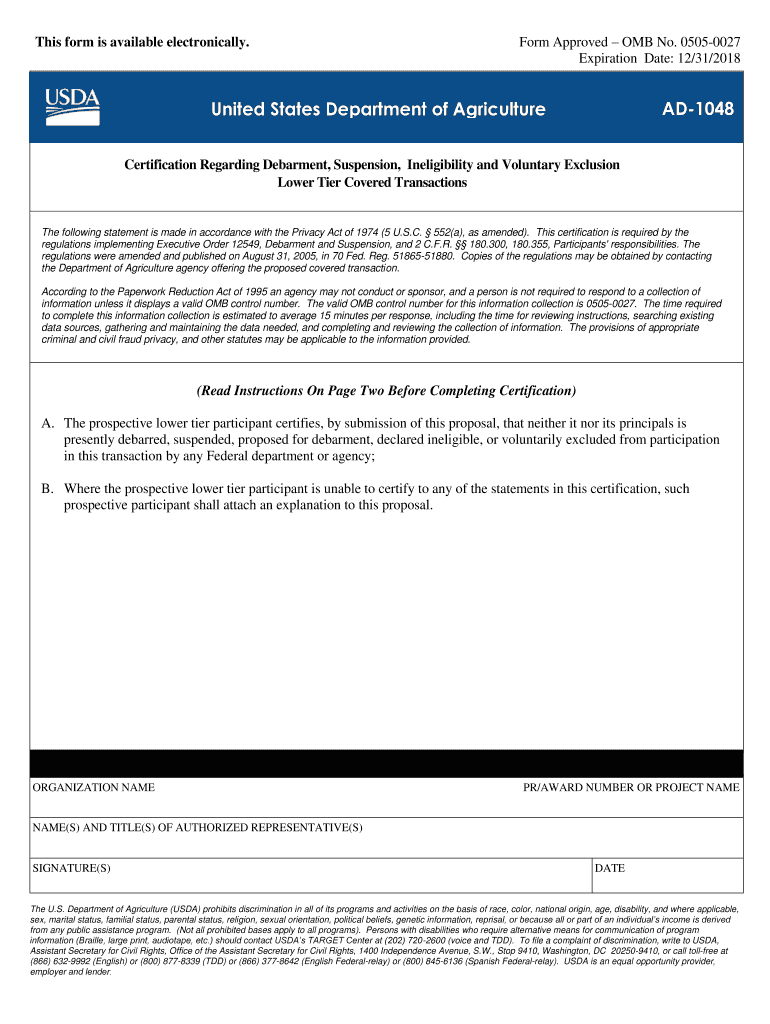  Usda Form Ad 1048 2015-2024