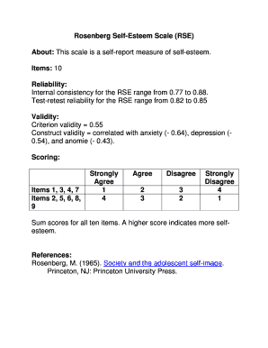 Rosenberg Self Esteem Scale Scoring PDF  Form