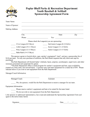 Youth Baseball Softball Sponsorship Forms Poplarbluff Mo