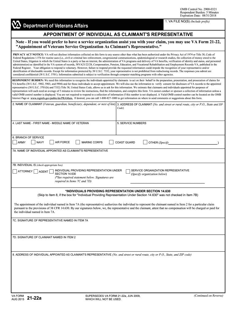  Va Form 21 22a 2015