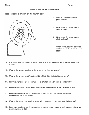 Parts of an Atom Worksheet PDF  Form