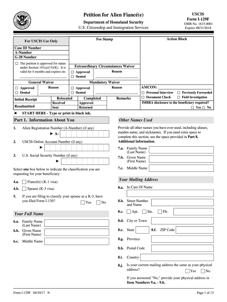  Form I 129f 2017