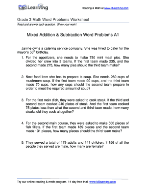 Mixed Word Problems for Grade 2 PDF  Form