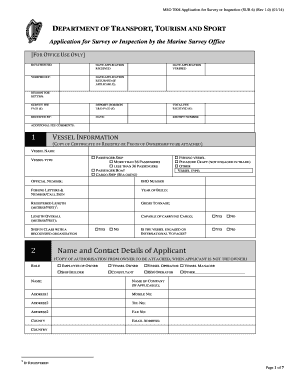 MSO 7004 Application for Survey or Inspection SUR 6 Rev 1  Form