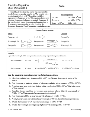 Planck&#039;s Equation Chem Worksheet 5 2  Form