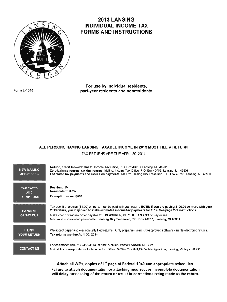 L 1040 Instructions Lansingmi  Form