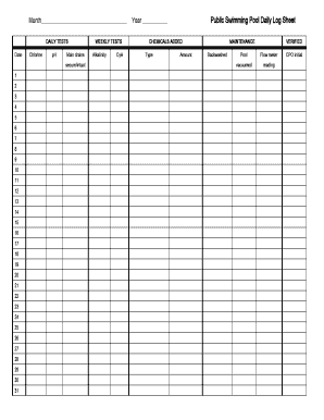 Printable Pool Log Sheet  Form