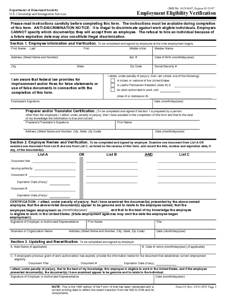 Get and Sign I 9, Employment Eligibility Form PDF Hspd12 Usda 2019