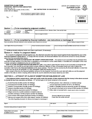  Exemption Claim Form, Financial Institution Execution JD CV 24a Jud Ct 2017-2024