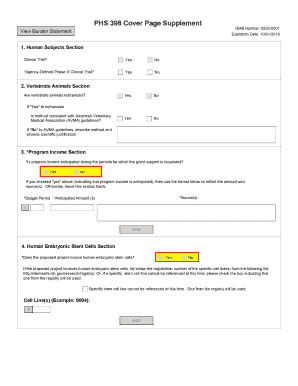 Phs 398 Cover Page Supplement  Form