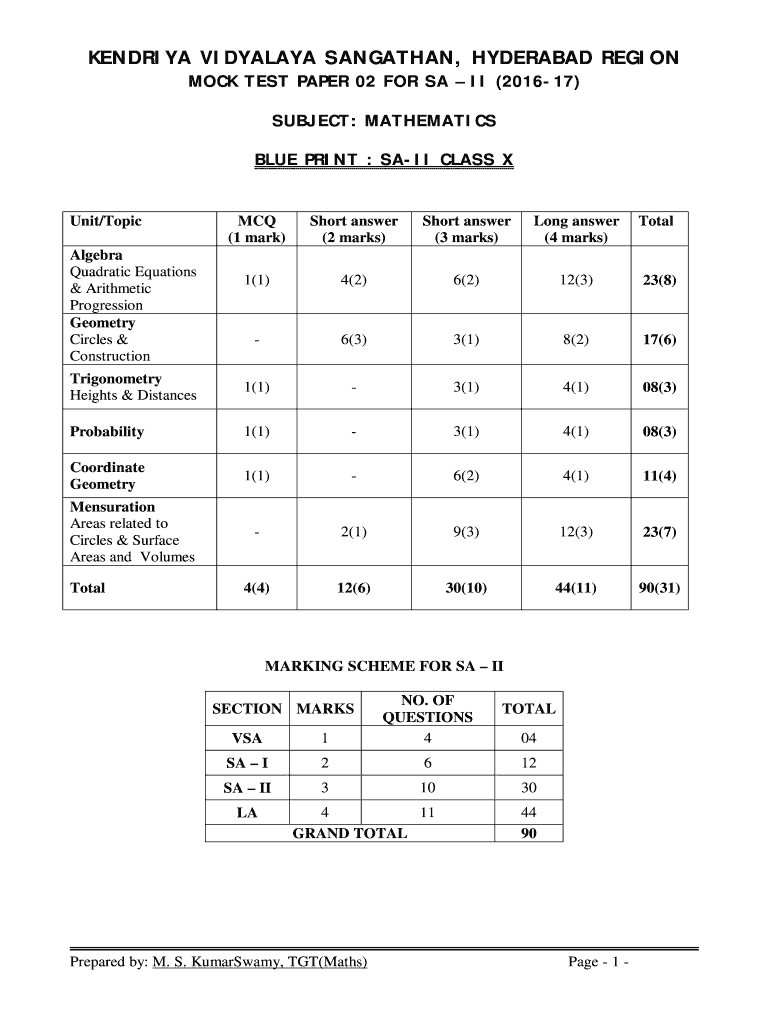 Maths Class X SA II Mock Test Paper 02 for 17 DOC  Form