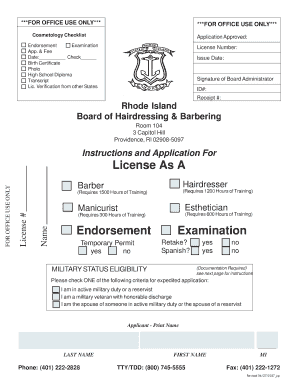 Instructions and Application for License as a Health Ri  Form