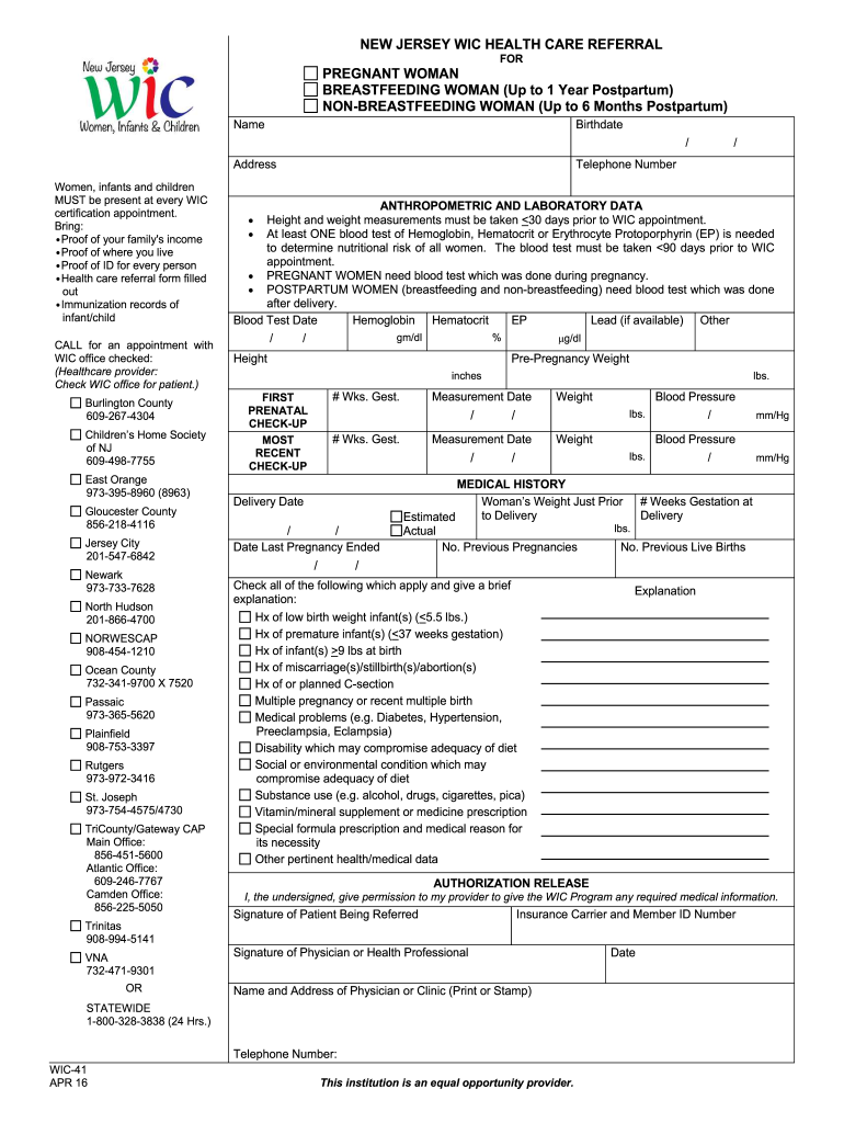 Wic Pregnant Nj  Form