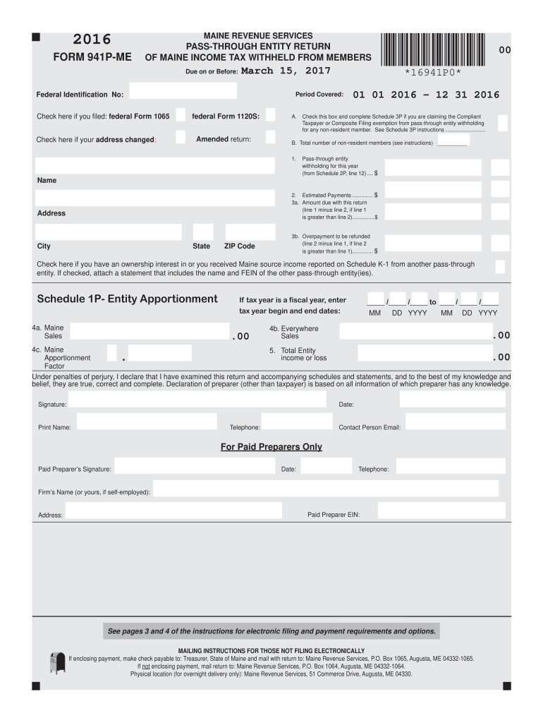  Form 941p Me 2016