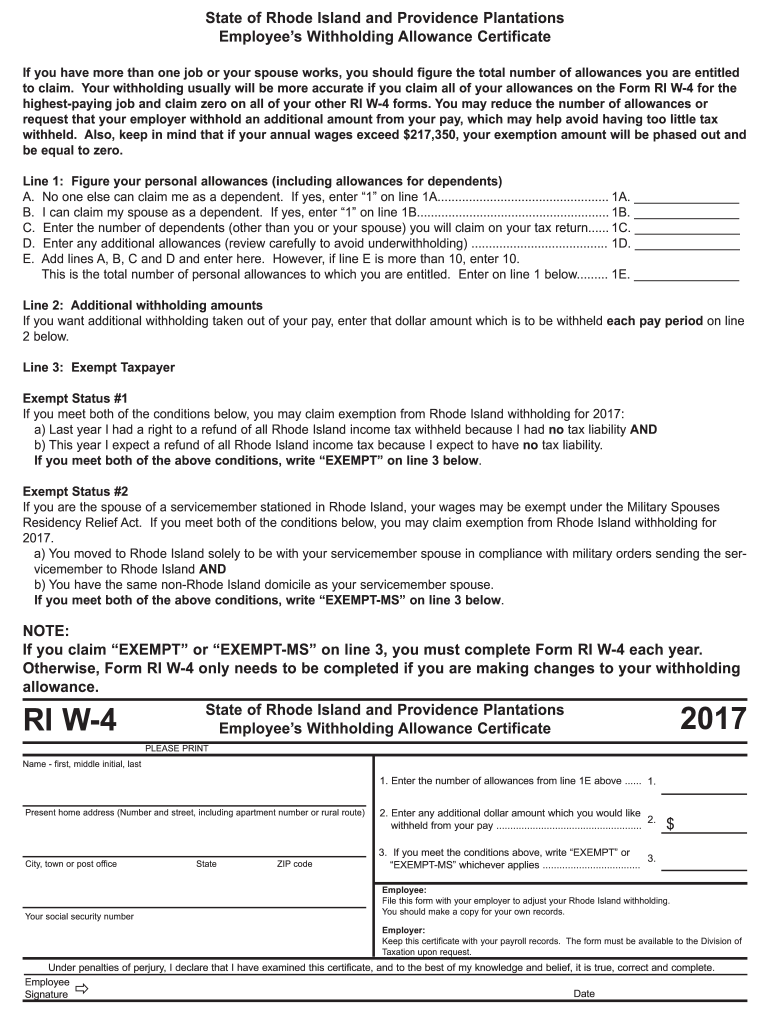  Ri W 4 Form Fillable Form 2017