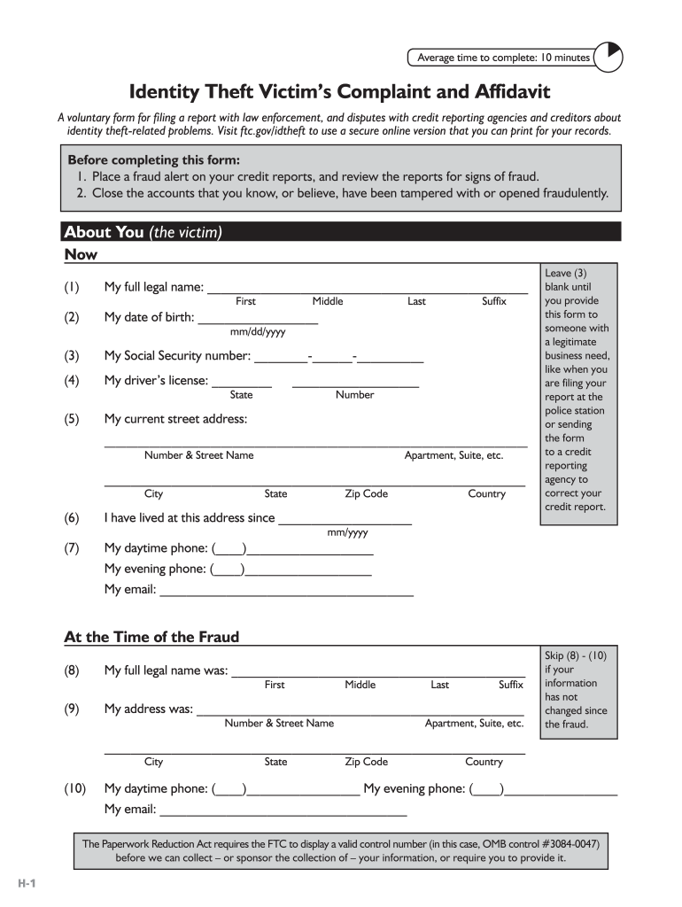 Identity Theft Affadavit  Form