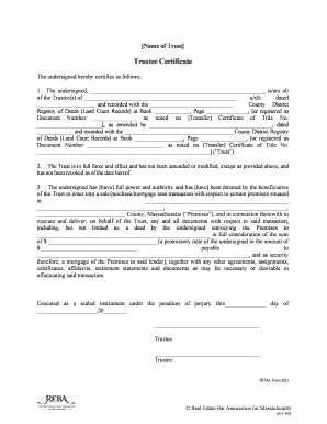 Massachusetts Trustee Certificate Form