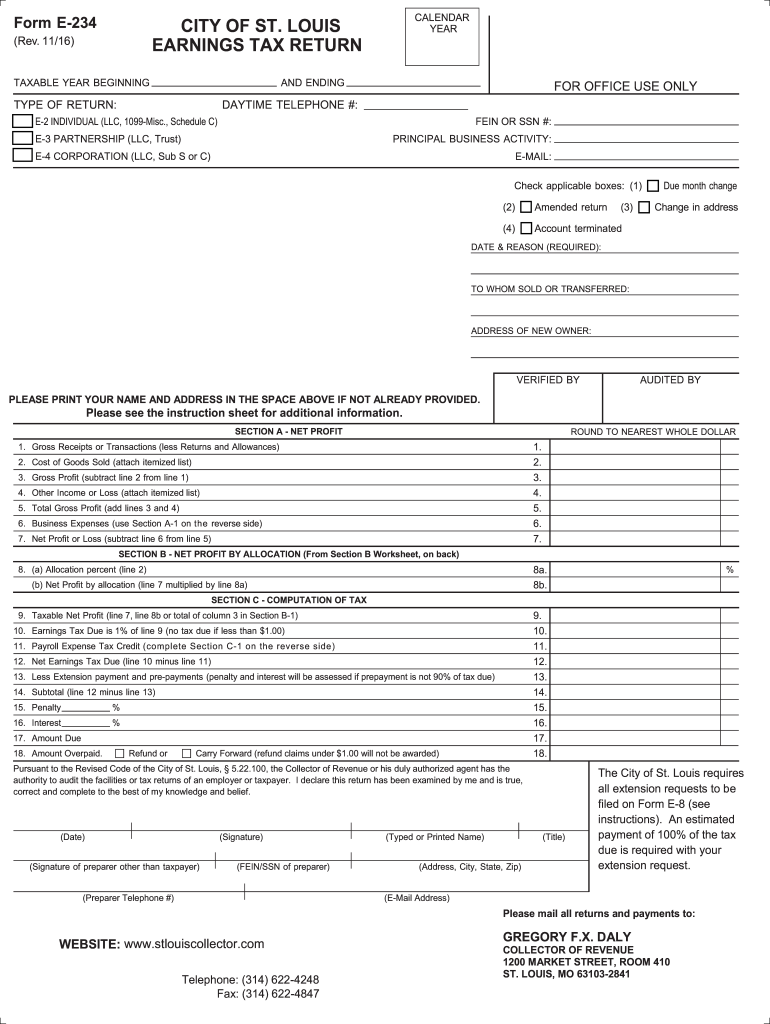  St Louis Mo City Earnings Tax Form 2016