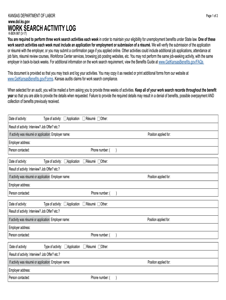  Kansas Department of Labor Forms 2017-2024