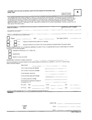 Academic Certification for Marine Corps Officer Candidate Programs Reginfo  Form