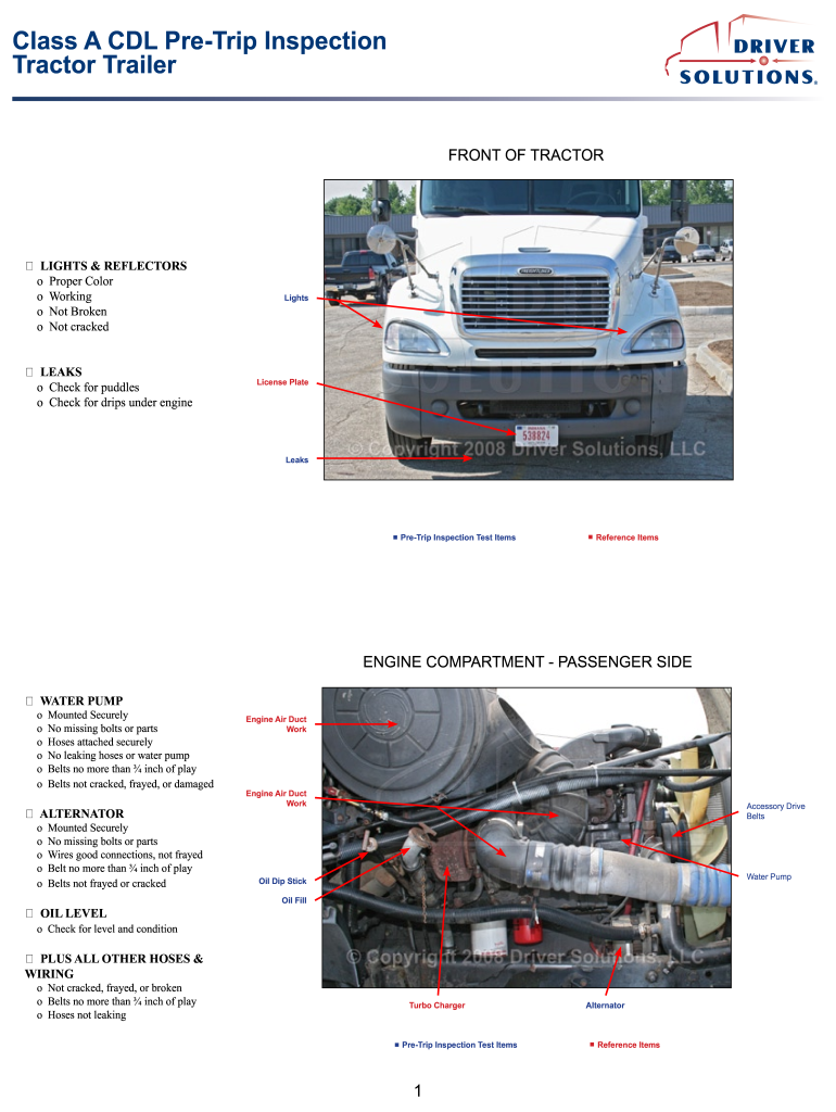 Cdl Class a Pre Trip  Form