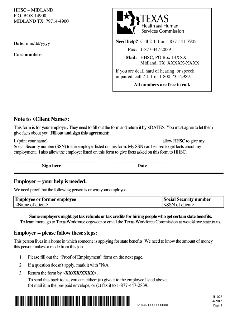 Get and Sign H1028 Proof Employment 2015-2022 Form