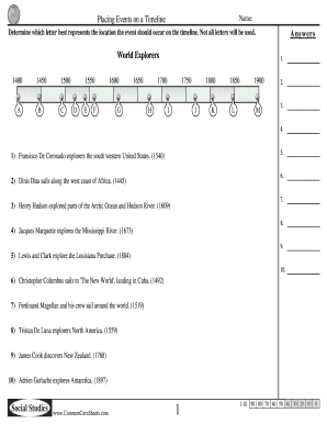 Placing Events on a Timeline Worksheet  Form