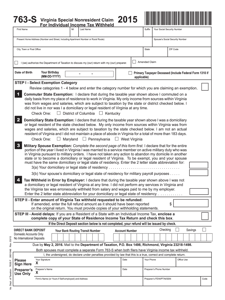  Form 763 S Virginia 2015