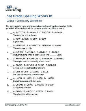 Vocabulary 1st Grade Spelling Words Printable Kindergarten Worksheet Kindergarten Worksheet 1st Grade Spelling Words Vocabulary  Form