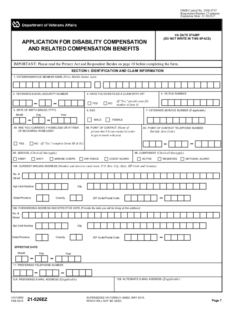  Va Form 21 526ez 2016